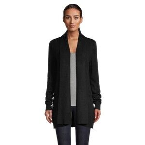 Hudson's Bay Collection Rib-Knit Cashmere Open Cardigan Black Size M NWT